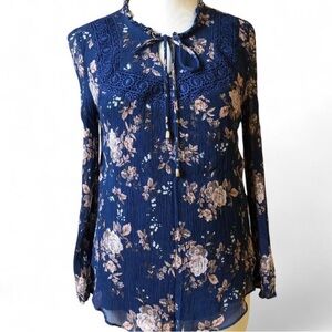 Sundance Navy and Beige Floral Blouse
